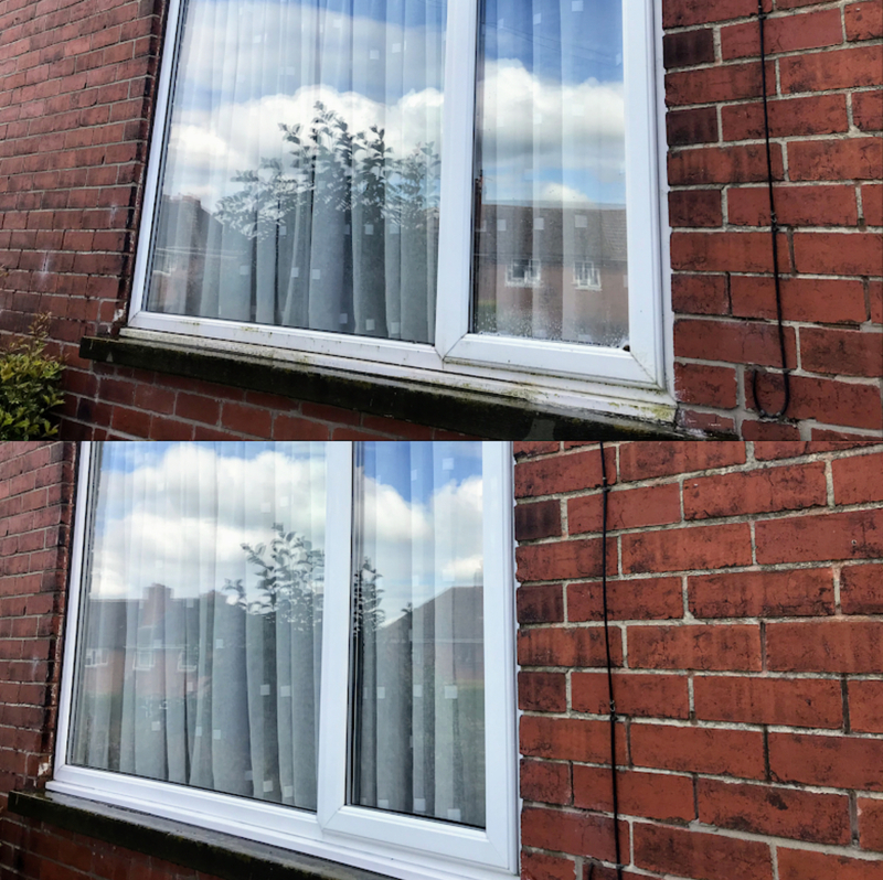 Window cleaning in progress